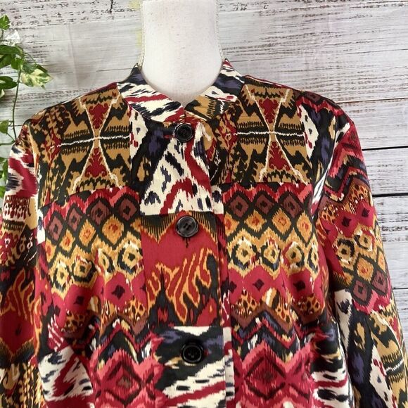 Norm Thompson Black Jacket size Extra Large Red Brown Aztec Western Stretch - Picture 4 of 16